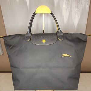 Longchamp Elegant Black Tote with Yellow Highlights
